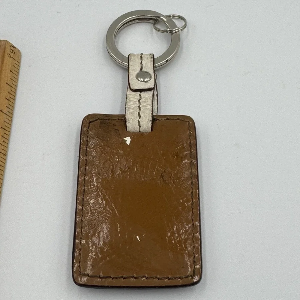 Tignanello Black Leather Silver Metal Key‎ Fob Bag Charm Keychain Hang Tag